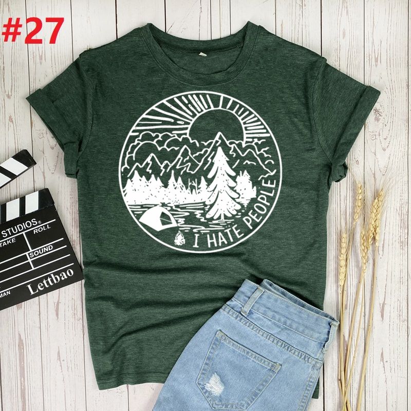 Load image into Gallery viewer, I Hate People I Love Camping Printed Women&#39;s T-Shirts - Old Dog Trading
