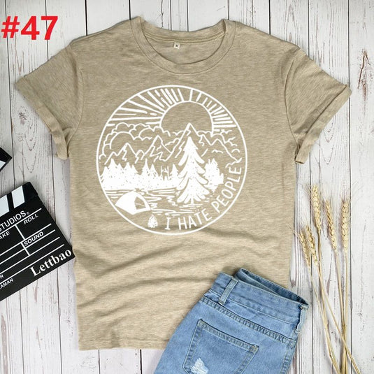 I Hate People I Love Camping Printed Women's T-Shirts - Old Dog Trading