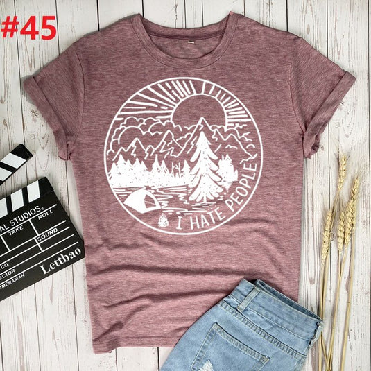 I Hate People I Love Camping Printed Women's T-Shirts - Old Dog Trading