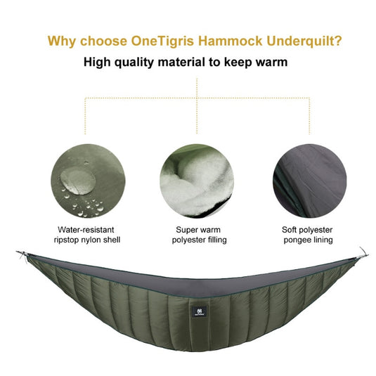 OneTigris Lightweight Full Length Hammock Under-quilt 40 F to 68 F (5 C to 20 C) - Old Dog Trading
