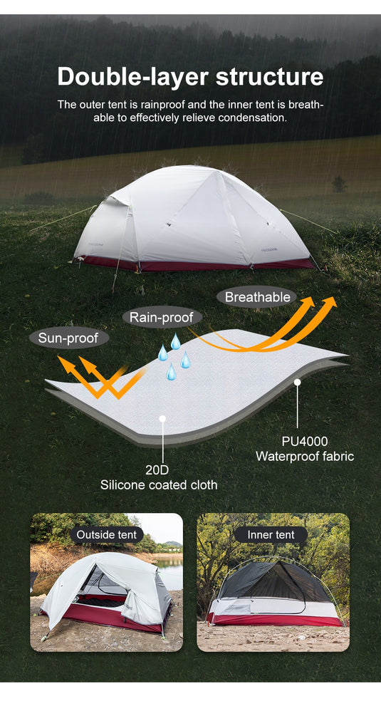 PACOONE 2-Person Ultralight Tent for All Seasons - Old Dog Trading
